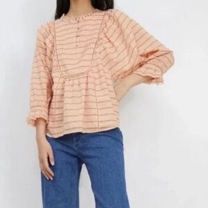 Apiece apart Womens Cala bib orange cotton Long sleeve blouse 6